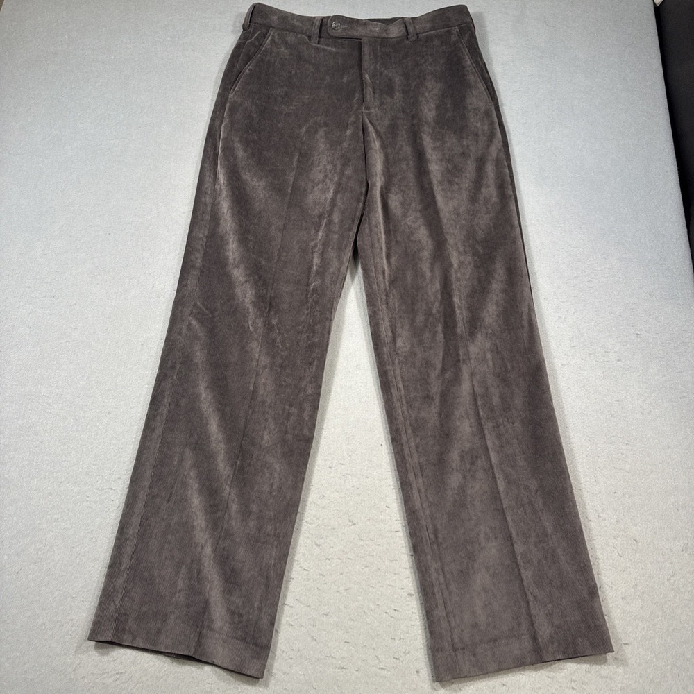 Alan Flusser Flat Front Corduroy Trousers GRAY Size 32x32 MensClassic Fit preppy